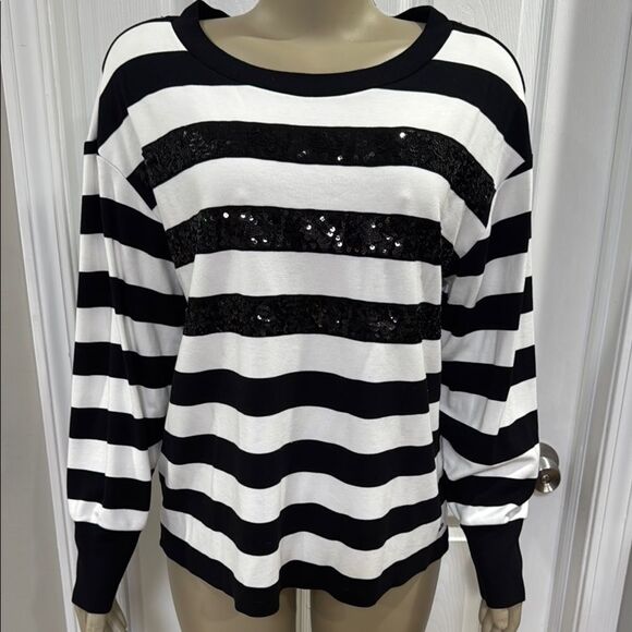 MONARI STRIPED SEQUIN PANEL TOP. - Picture 5 of 11